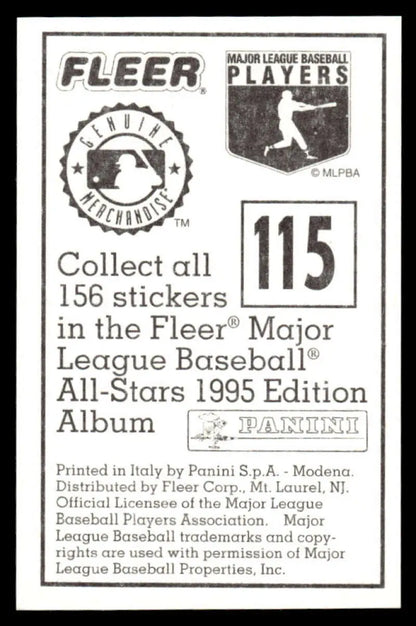 Back of 1995 Panini Stickers #115 Tony Gwynn San Diego Padres Baseball Card
