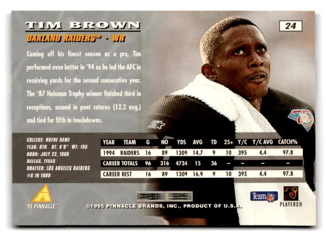 1995 Pinnacle #24 Tim Brown - Trading Card