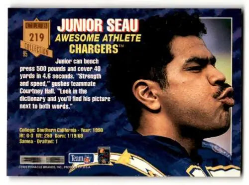 1995 Pinnacle Club Collection #219 Junior Seau San Diego Chargers original gloss card