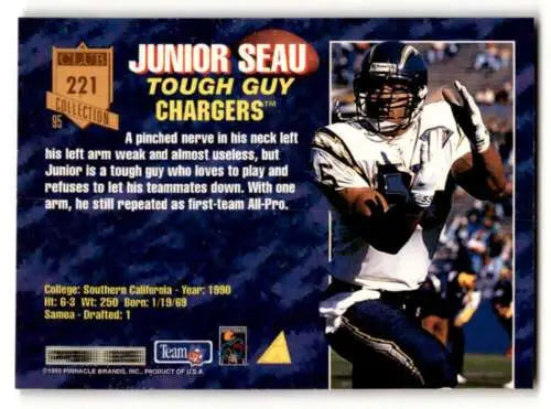 Junior Seau football card from the 1995 Pinnacle Club Collection with original gloss