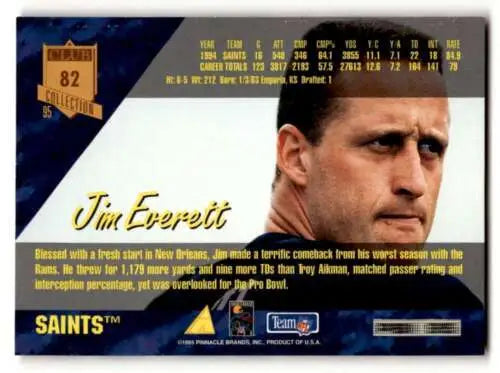 1995 Pinnacle Club Collection #82 Jim Everett football card with original gloss from New Orleans Saints