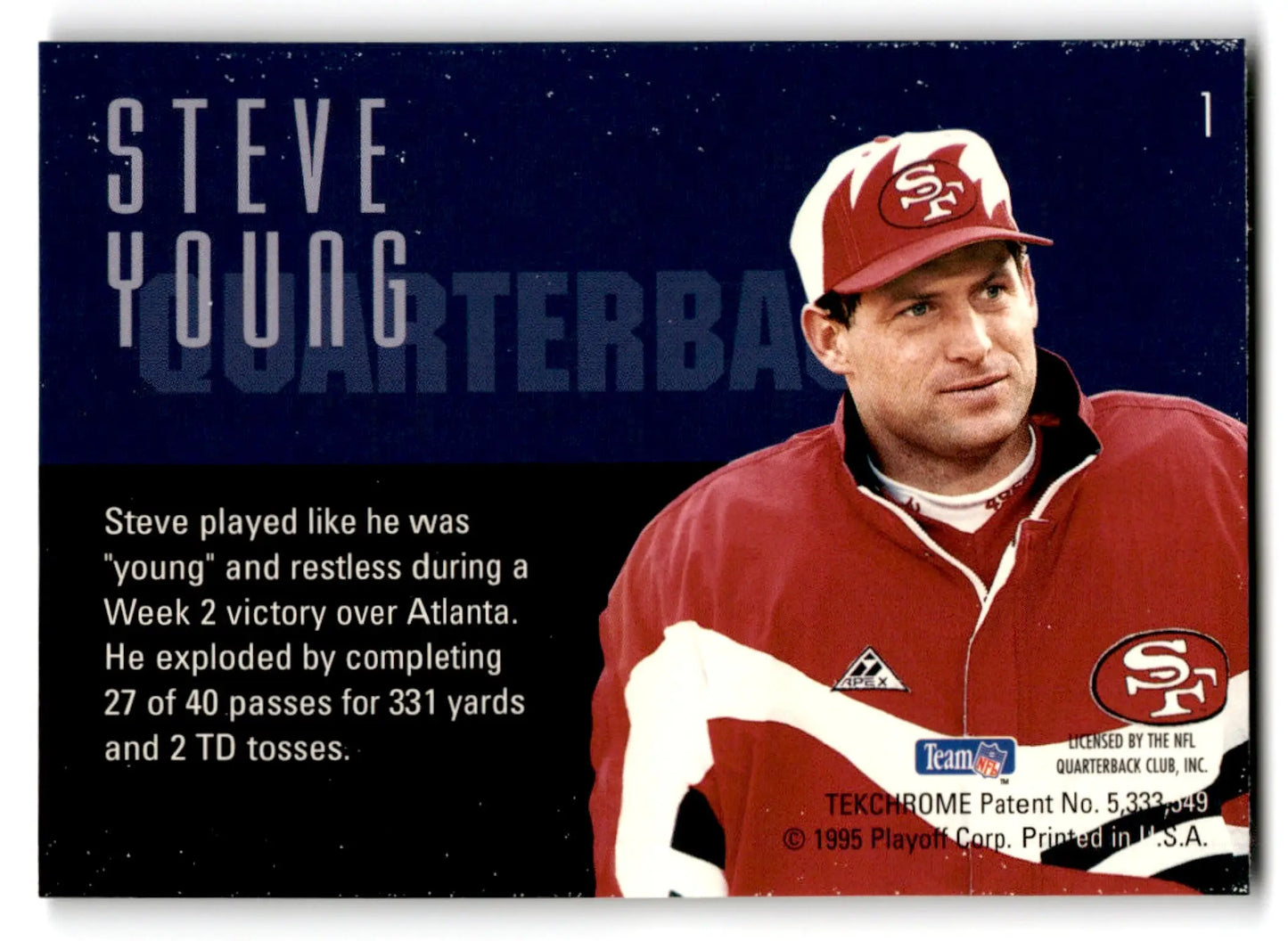 1995 Playoff Contenders Football Steve Young Tekchrome card displayed in product listing