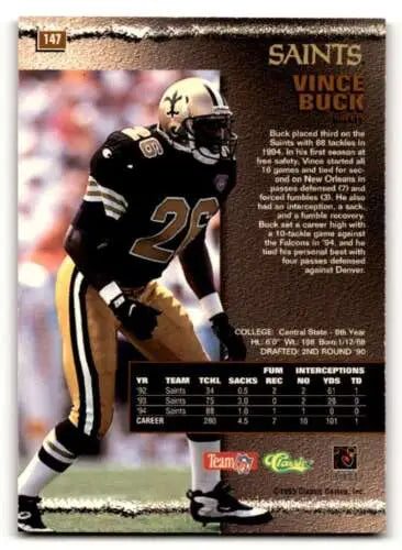 Vince Buck 1995 Pro Line Orleans Saints Football Card with original gloss finish