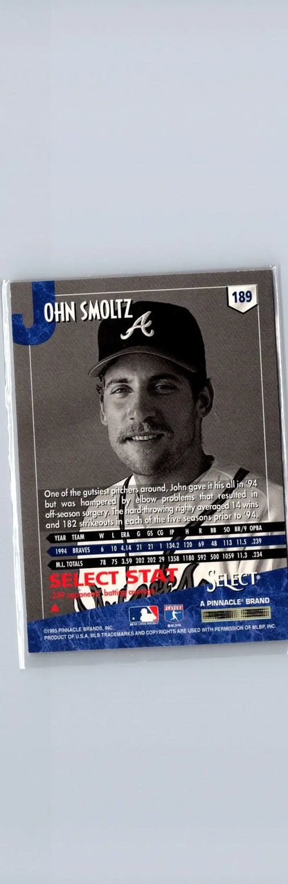 Baseball card of John Smoltz from 1995 Select #189 collectible card