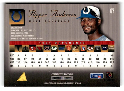Flipper Anderson 1995 Select Certified #67 trading card showcasing NFL memorabilia