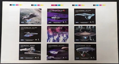 Collection of Star Trek ship registry plaques in uncut sheet format arranged in a grid