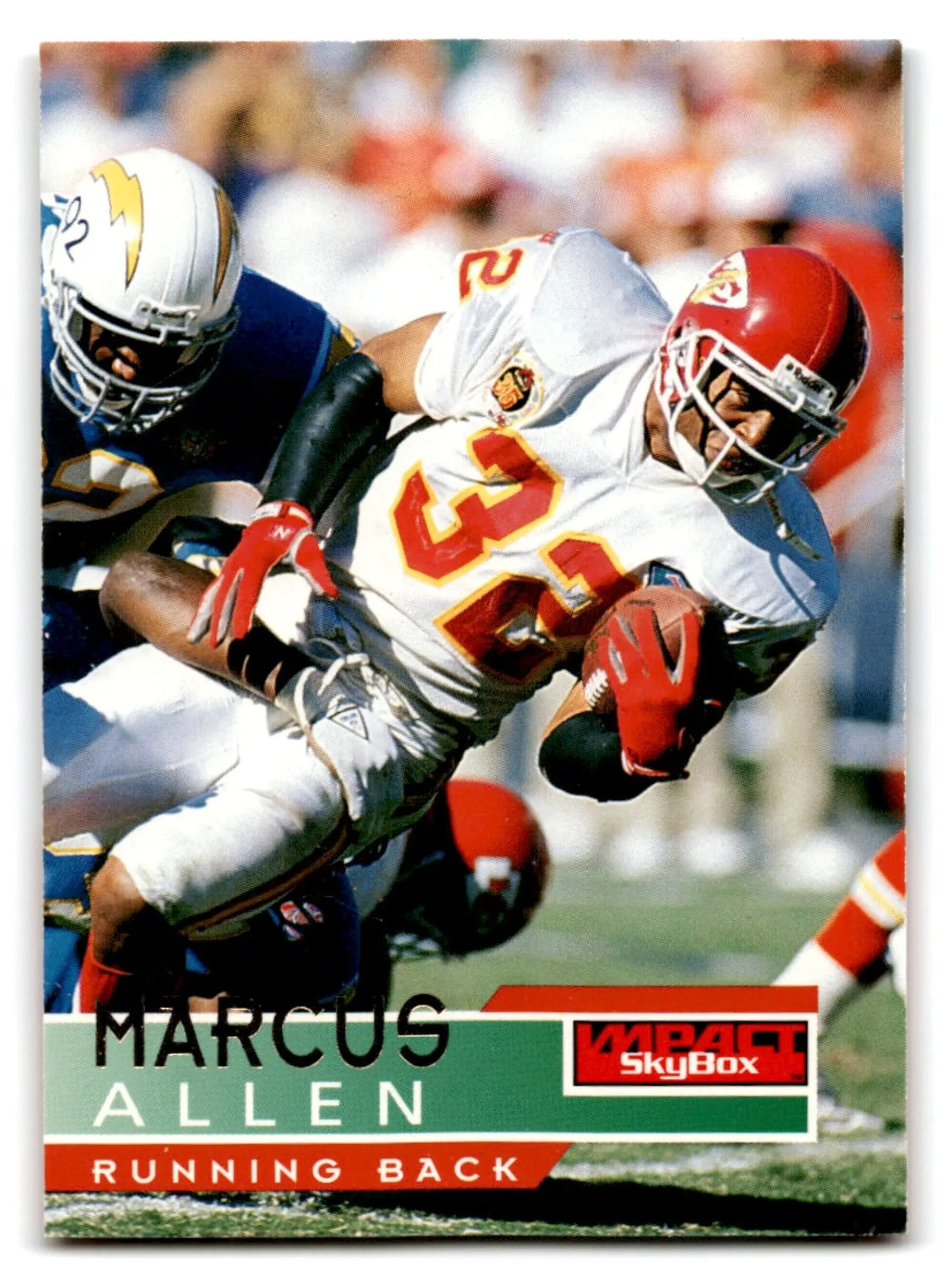 Vintage Skybox Football Impact Marcus Allen trading card featuring Kansas City Chiefs player
