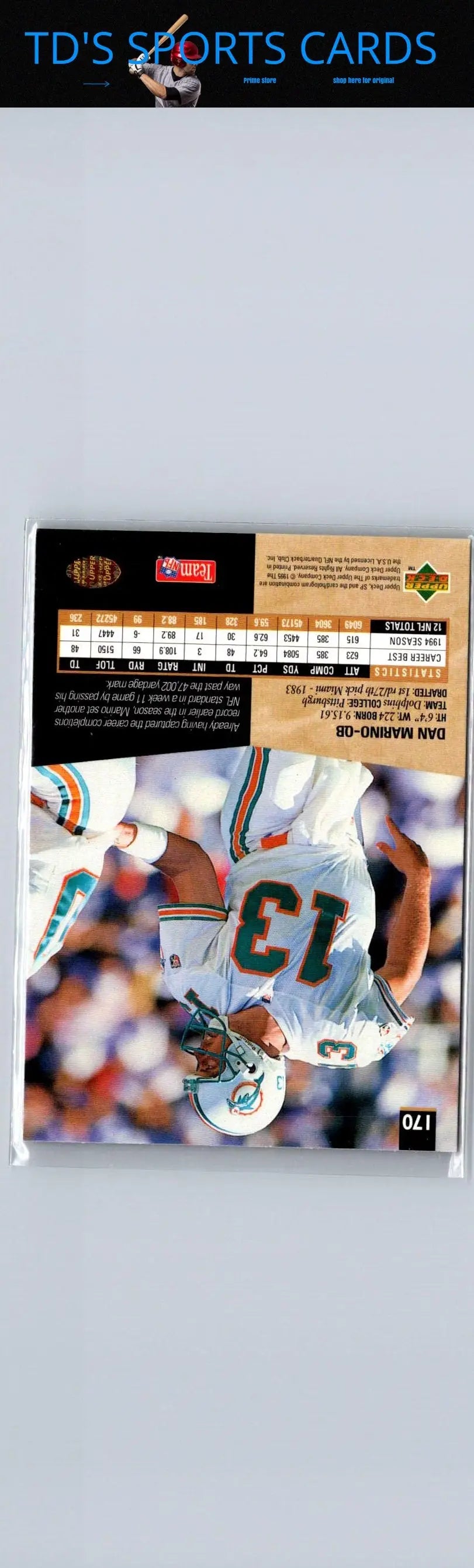 Vintage 1995 SP Dan Marino Miami Dolphins football trading card alt text