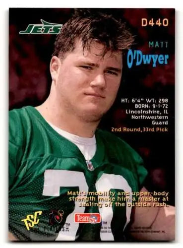 1995 Stadium Club Matt O’Dwyer New York Jets football card with original gloss finish