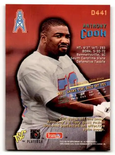 D441 Anthony Cook original gloss football card Houston Oilers 1995 Stadium Club