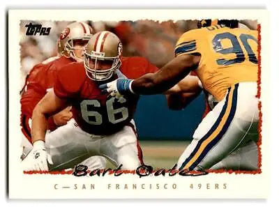1995 Topps #382 Bart Oates trading card featuring a 49ers lineman blocking a defender