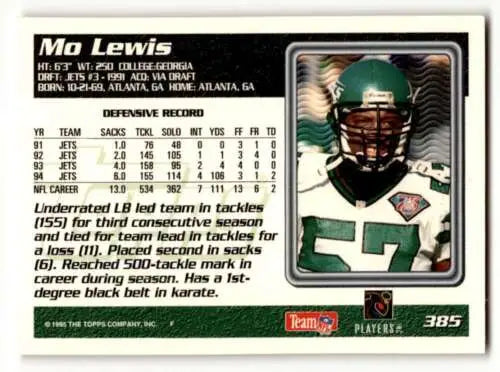 1995 Topps #385 Mo Lewis New York Jets Football Card with original gloss finish