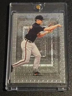 Cal Ripken Jr. baseball card in protective case from 1995 Topps Embossed series