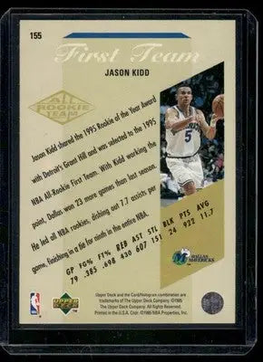 1995 Upper Deck All-Rookie Team First Team Jason Kidd #155 Basketball - Sports Card