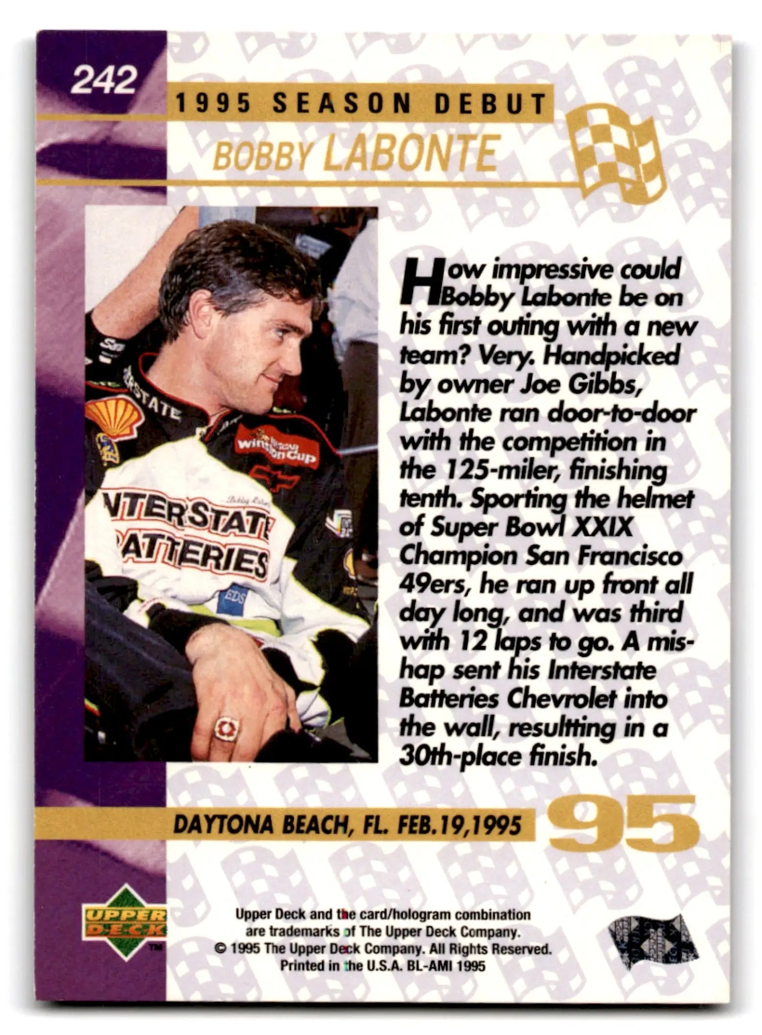 1995 Upper Deck Racing Bobby Labonte Silver Signature / Electric #242