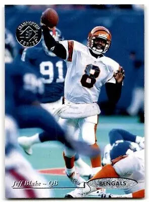 Football player throwing a football from 1995 Upper Deck SP Championship Jeff Blake card
