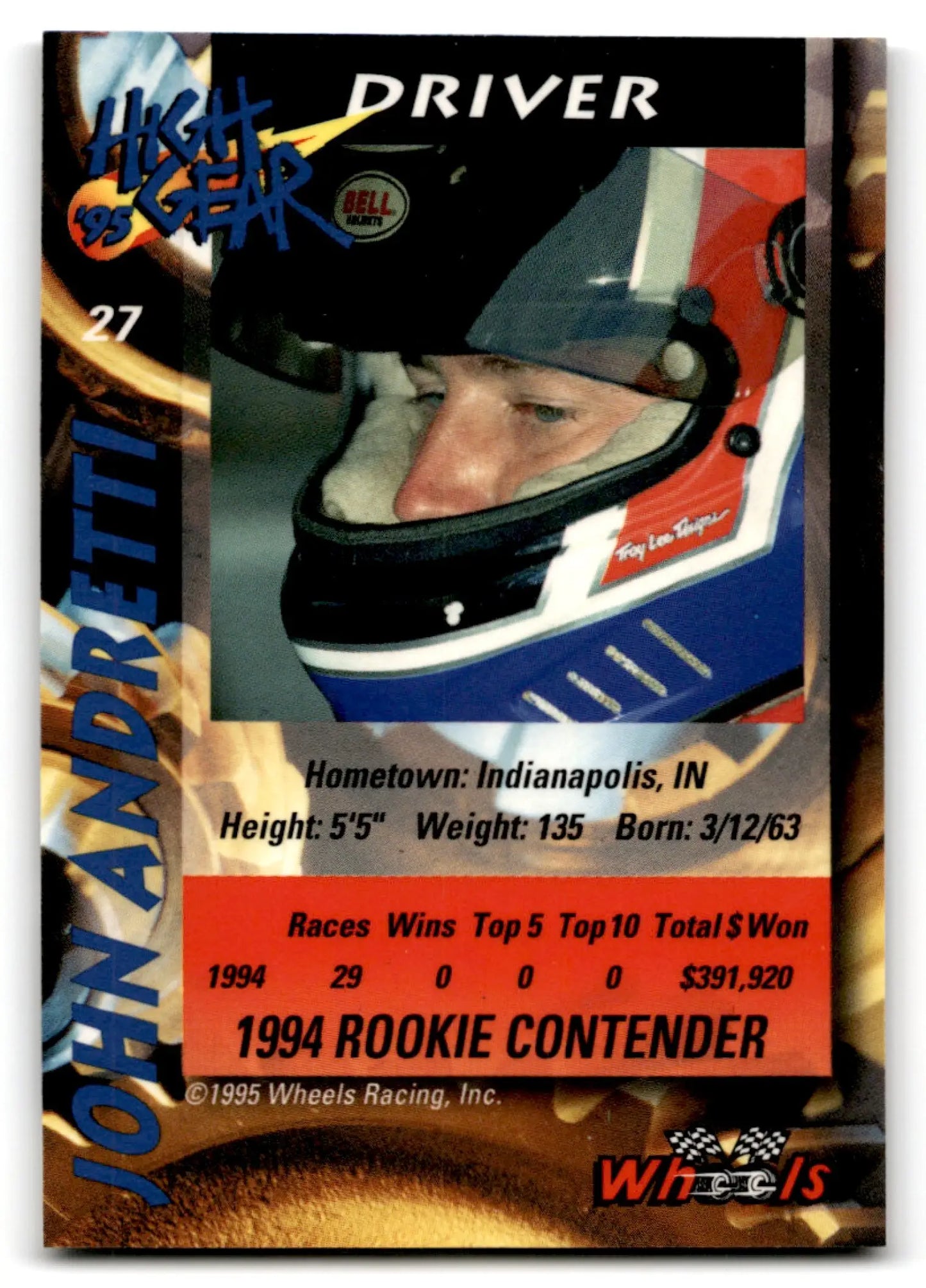 1995 Wheels Racing High Gear John Andretti #27 - Racing Car Toy