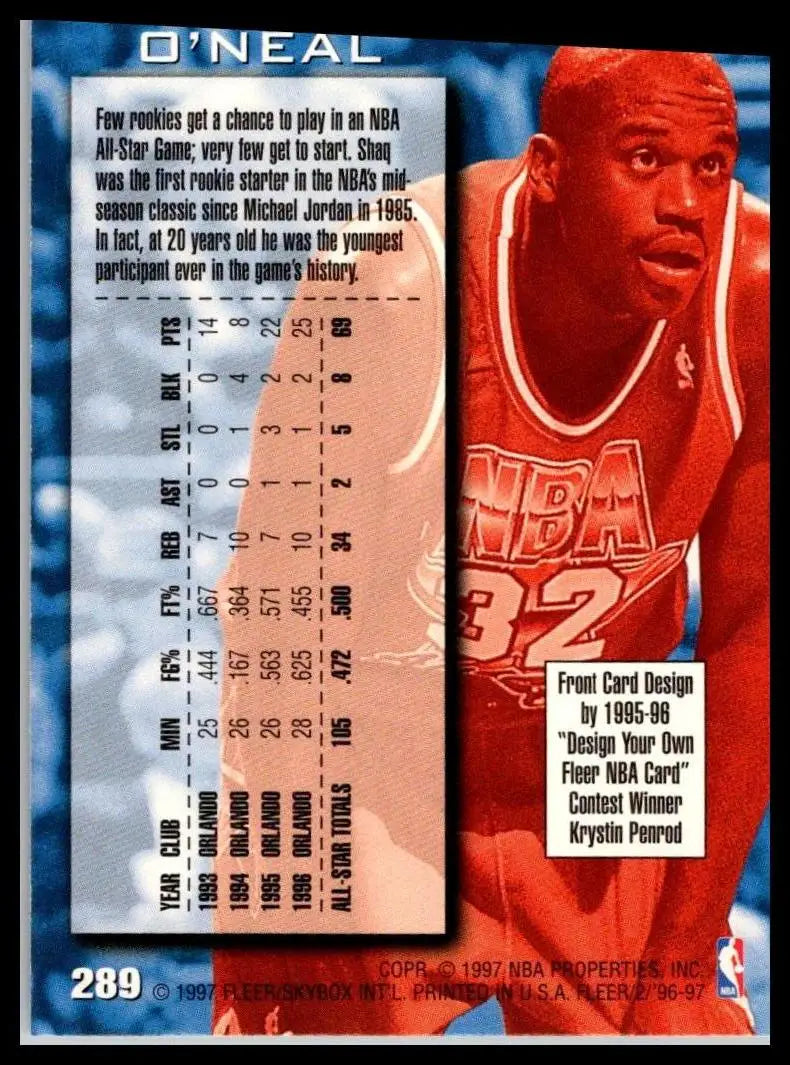 1996-97 Fleer European #319 Shaquille O’Neal trading card showcasing the basketball star