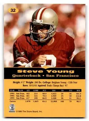 Steve Young football card from 1996-97 Score Board All Sport PPF #32 collectible