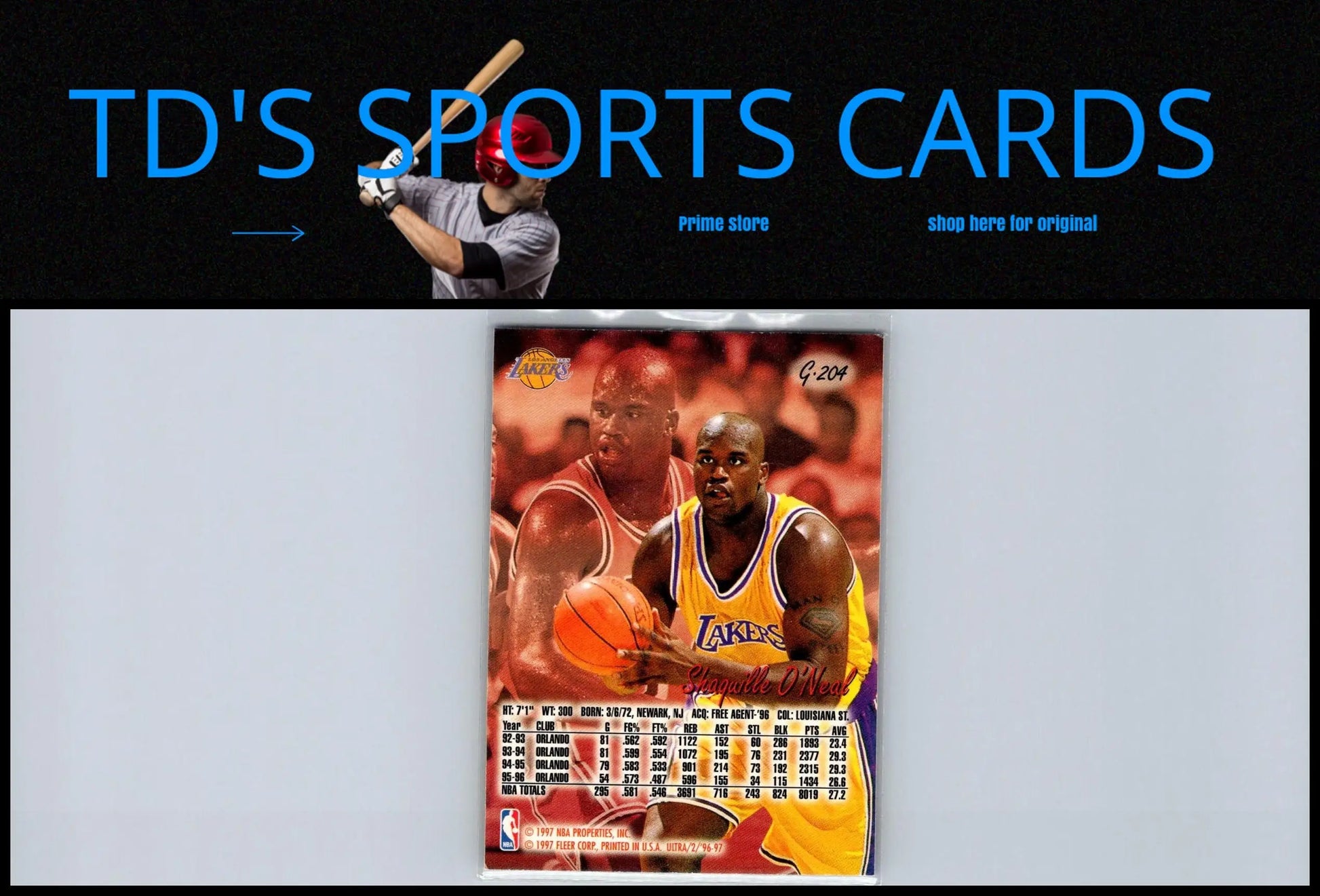 1996-97 Ultra #204 Shaquille O’Neal basketball trading card for collectors
