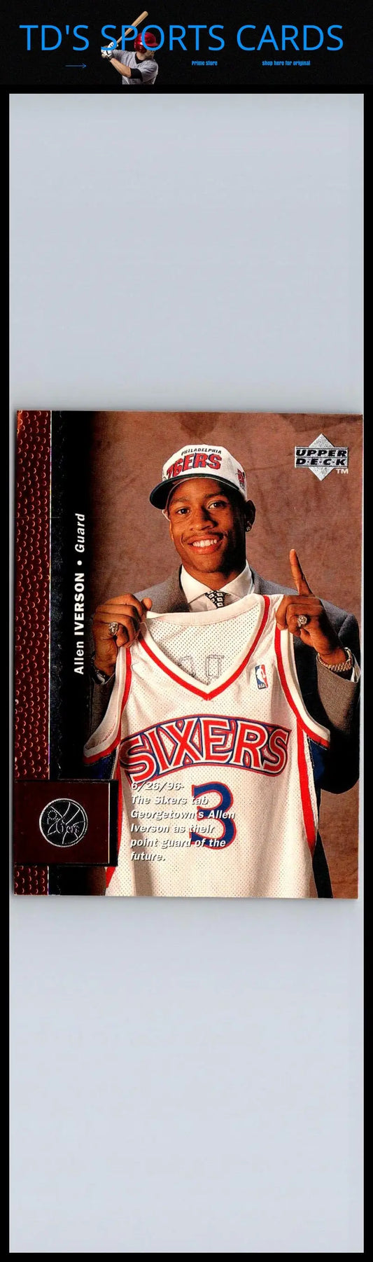 Allen Iverson trading card from 1996-97 Upper Deck #91 showcasing his rookie season