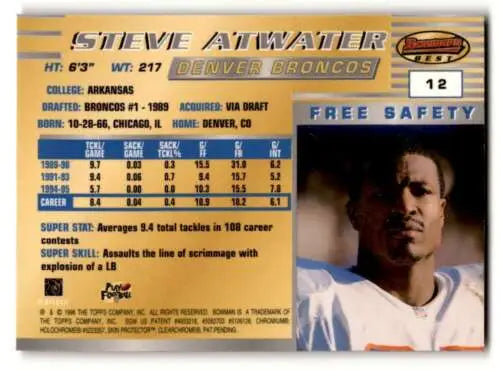 1996 Bowman’s Best #12 Steve Atwater Denver Broncos Football Card with original gloss