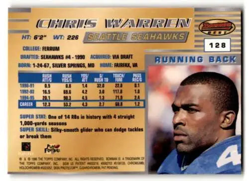 1996 Bowman’s Best #128 Chris Warren Seattle Seahawks Football Card with original gloss