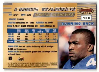 1996 Bowman’s Best #128 Chris Warren Seattle Seahawks Football Card with original gloss
