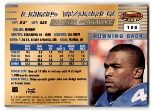 Chris Warren Seattle Seahawks football card 1996 Bowman’s Best original gloss ID:61117