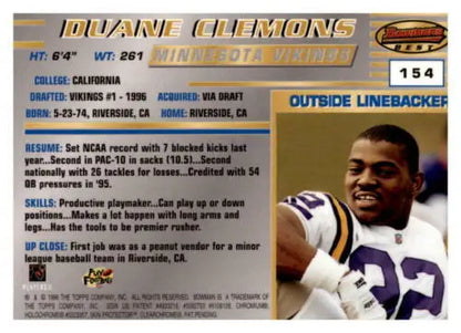 1996 Bowman’s Best #154 Duane Clemons NM-MT RC Rookie Vikings original gloss card