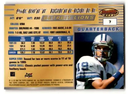 Scott Mitchell Detroit Lions football card with original gloss from 1996 Bowman’s Best