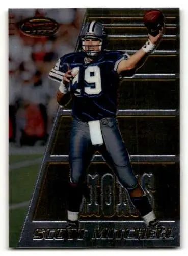 Football player throwing a football from 1996 Bowman’s Best Scott Mitchell Detroit Lions Card