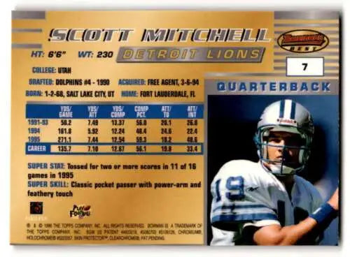 Scott Mitchell Detroit Lions football card with original gloss, 1996 Bowman’s Best