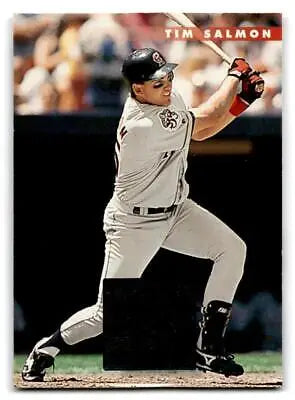 Tim Salmon swinging bat on 1996 Donruss #477 baseball card trading card
