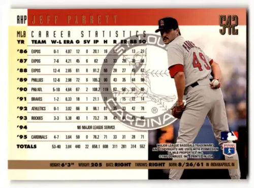 Jeff Parrett baseball card from 1996 Donruss Press Proofs with original gloss finish