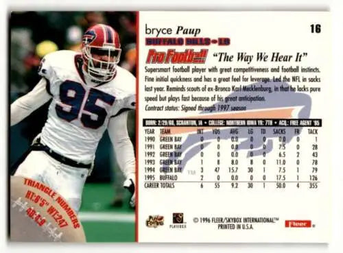 Bryce Paup Buffalo Bills football card 1996 Fleer original gloss Near Mint condition
