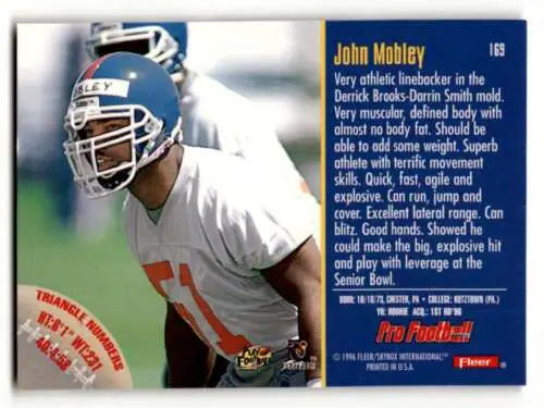 John Mobley Denver Broncos football card with original gloss 1996 Fleer #169 NM
