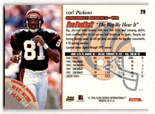Original gloss 1996 Fleer #29 Carl Pickens Cincinnati Bengals football card NM Nea