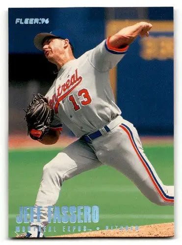 Original gloss Jeff Fassero Montreal baseball card from 1996 Fleer #455 Fassero Montreal Expos