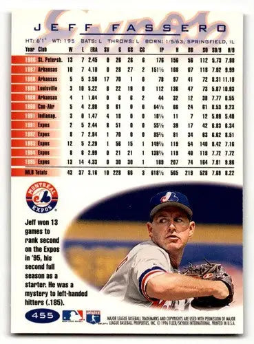 Jeff Fassero Montreal baseball card with original gloss from 1996 Fleer series