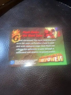 Flash trading card from 1996 Fleer DC Outburst Firepower Maximum series featuring Flash Clears The Blast Zone