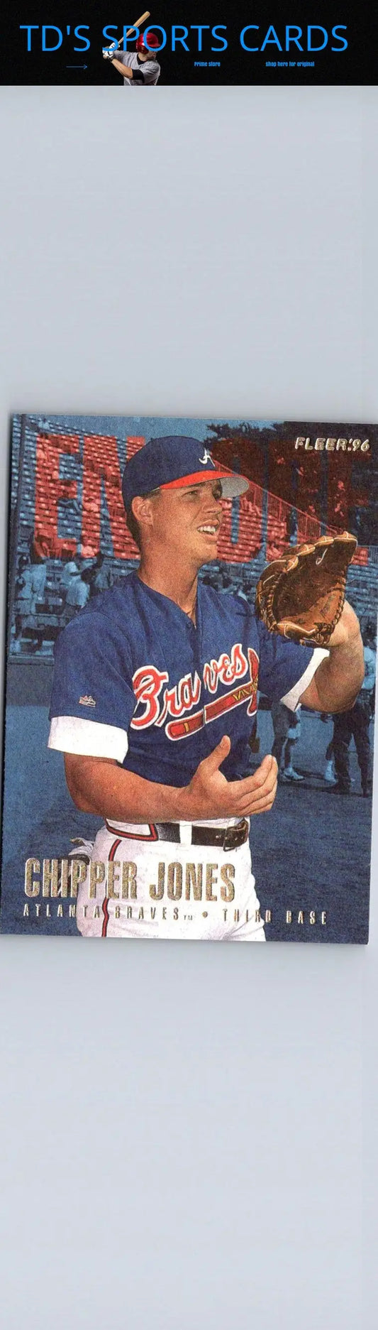 1996 Fleer Update U228 Chipper Jones baseball card showcasing the baseball legend