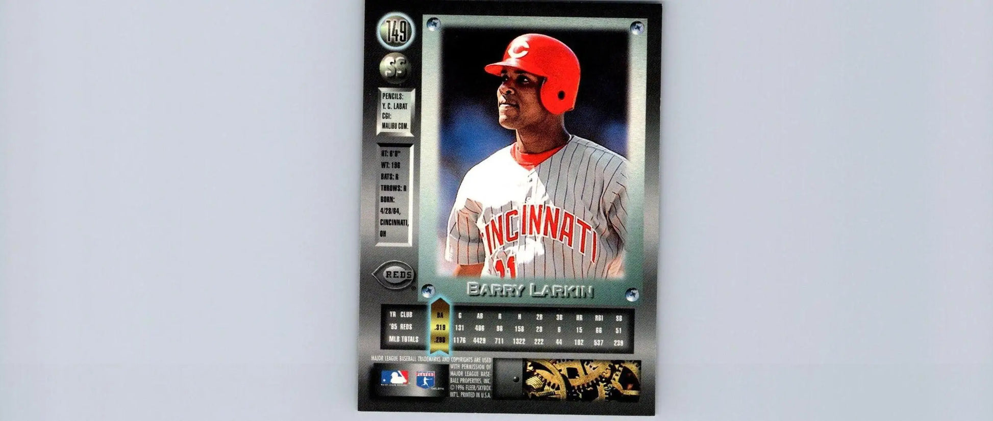 Barry Larkin baseball card from 1996 Metal Universe trading cards collection