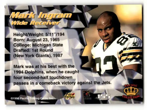 Mark Ingram 1996 Pacific football card with original gloss, Near Mint condition
