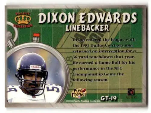 Original gloss 1996 Pacific Dixon Edwards Minnesota Vikings football trading card