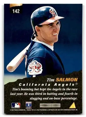 1996 Pinnacle #142 Tim Salmon baseball card, a collectible for Tim Salmon trading cards fans