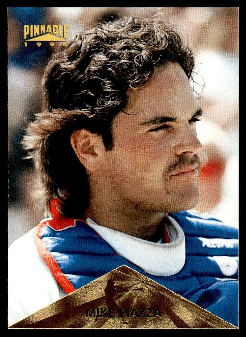 Baseball trading card of Mike Piazza in blue and red Los Angeles Dodgers gear