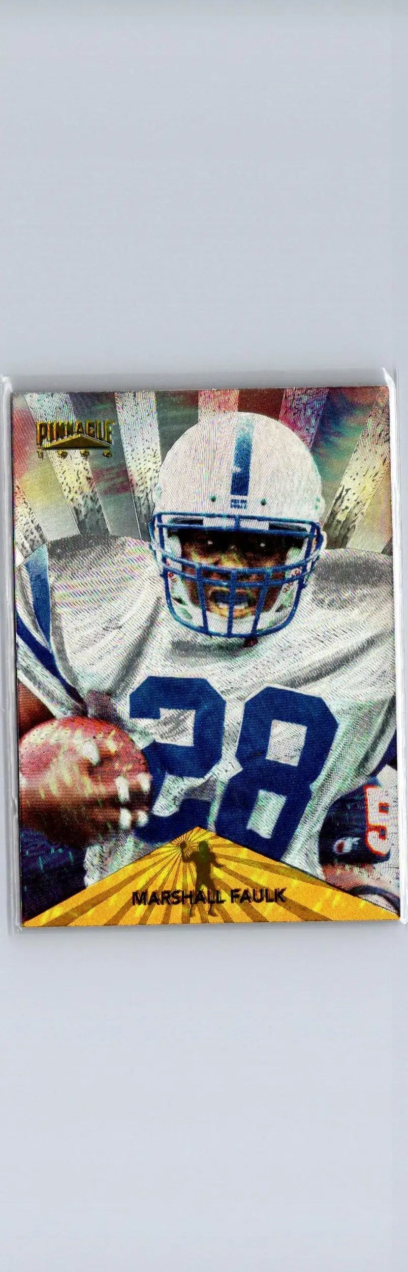 1996 Pinnacle Marshall Faulk trading card featuring football memorabilia collectible
