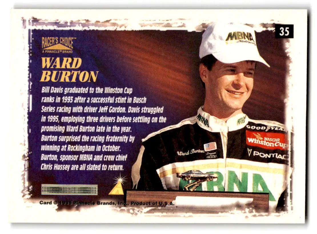 1996 Pinnacle Racer’s Choice #35 Ward Burton’s Car - Collectible Trading Cards
