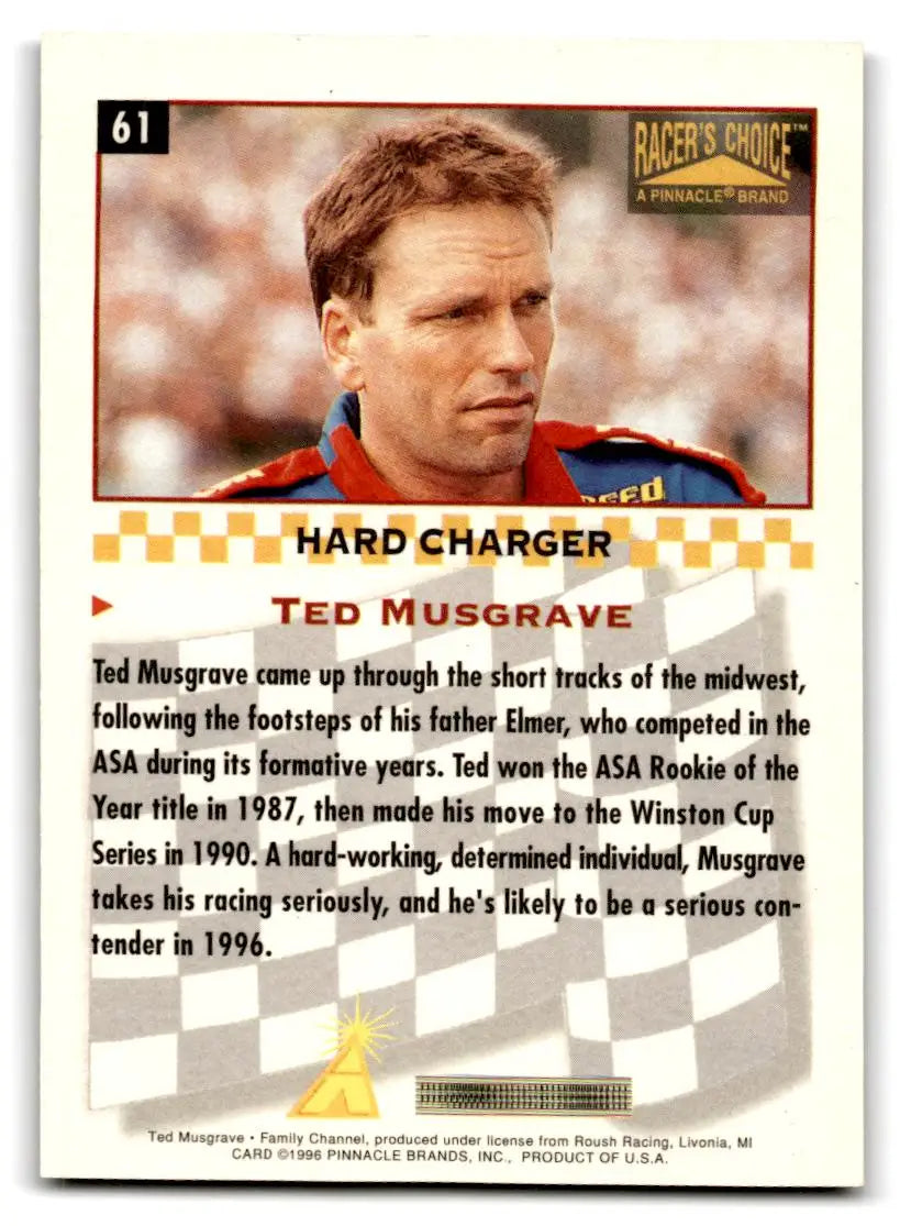 1996 Pinnacle Racer’s Choice #61 Ted Musgrave - Trading Cards